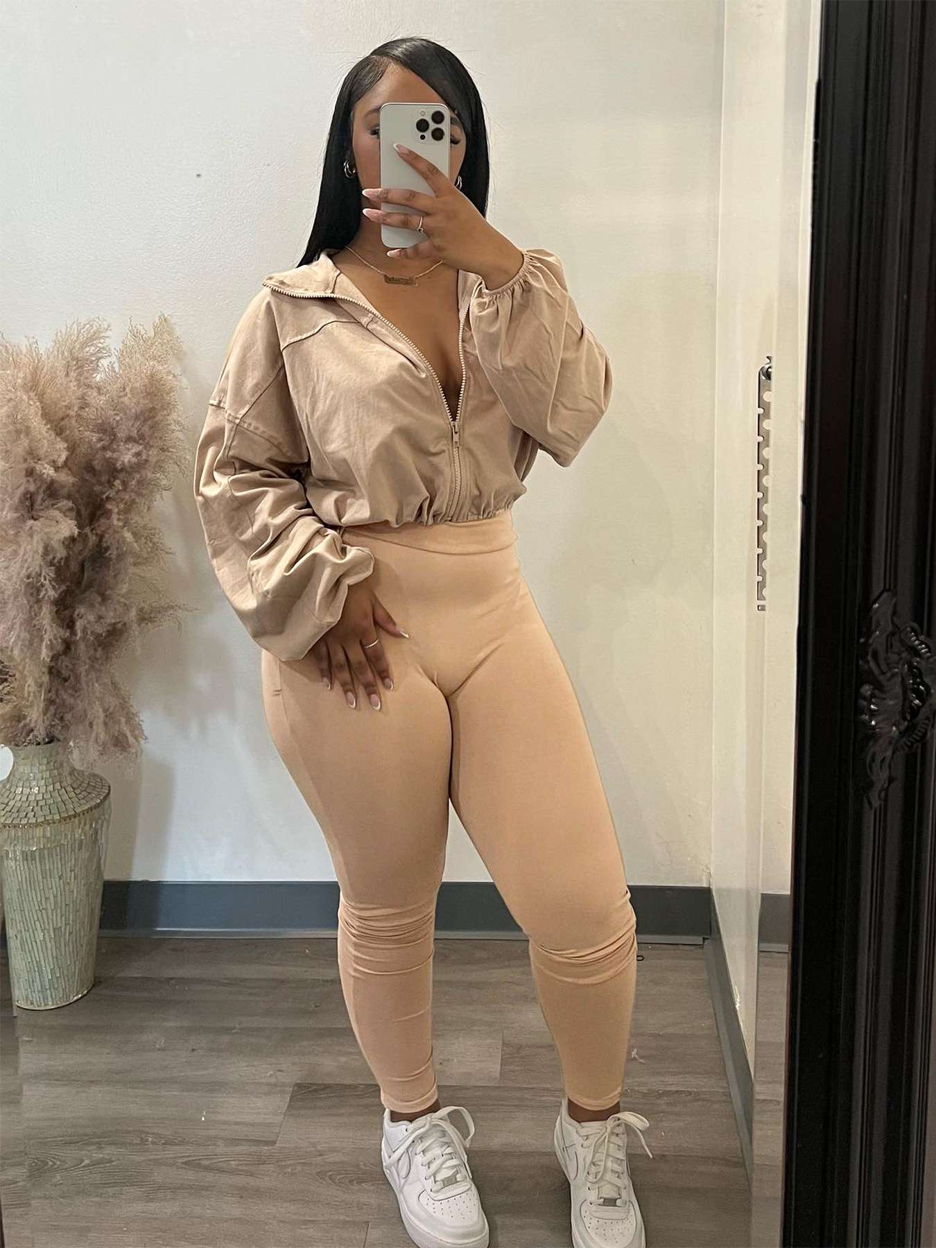 Long Sleeve Zipper Sweatsuit Tracksuits - M, Beige image