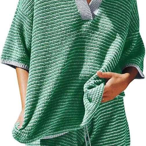 Casual Striped Knit Lounge Set image 2