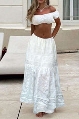 Off-Shoulder Crop Top & Lace Maxi Skirt Set image 0