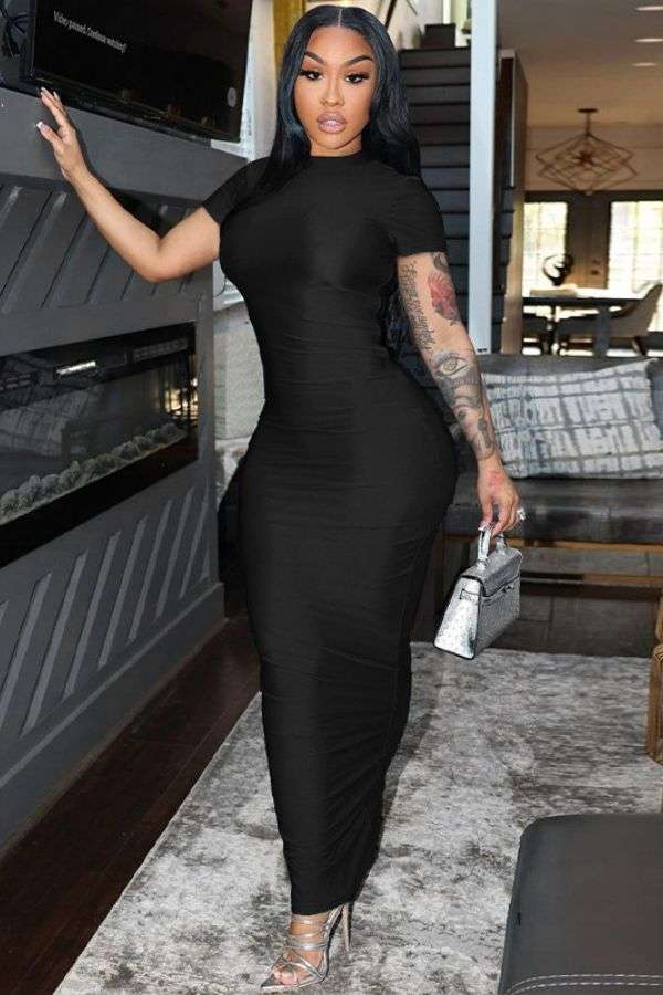 Sleek Short-Sleeve Bodycon Maxi Dress image 0
