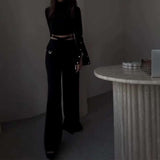 Button sleeve High Collar Top & Wide Leg Pants Sets image 2