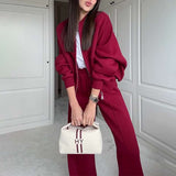 Stylish Two-Piece Tracksuit Set - L, Maroon Brown image
