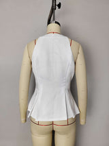 Sleeveless Peplum Top with Button Detailing image 6