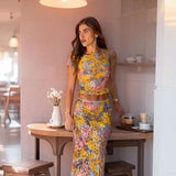 Textured Floral Mesh Two-Piece Maxi Set image 3