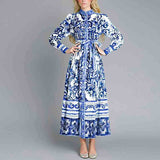 Floral Print Button Up Maxi Dress - M, Blue image