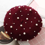 Embellishment Beaded Studs Crochet Cashmere Beret Cap image 0