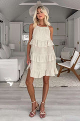 Solid Tiered Sundress - M, Beige image