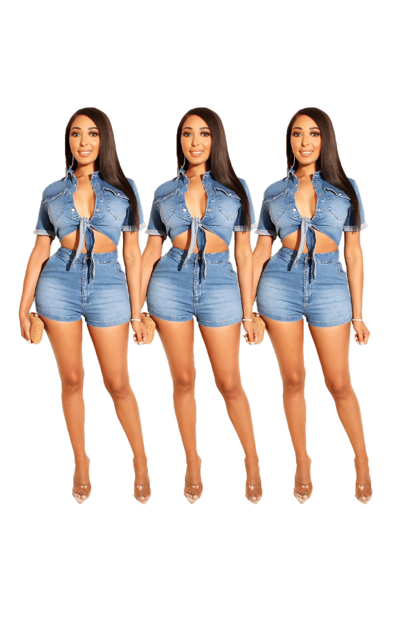 Denim Diva Cutout Romper image 2