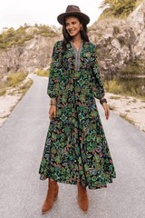 Women's Printed Lantern Sleeve Dress With Plunging V-Neckline image 4