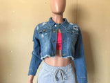 Washed Denim Jacket Crop Tops image 5