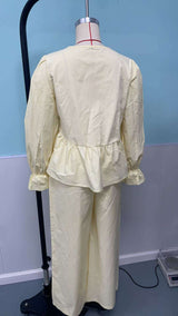 V-Neck Blouse with Flared Sleeves & Pants Set image 5