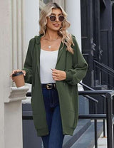 Casual Green Zip-Up Hooded Jacket - S, Green image