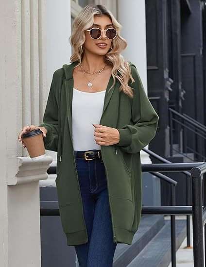 Casual Green Zip-Up Hooded Jacket - S, Green image