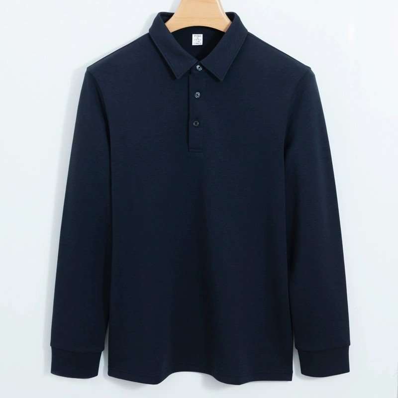 Long Sleeve Polo Shirt for Men - M, Deep Lake Blue image