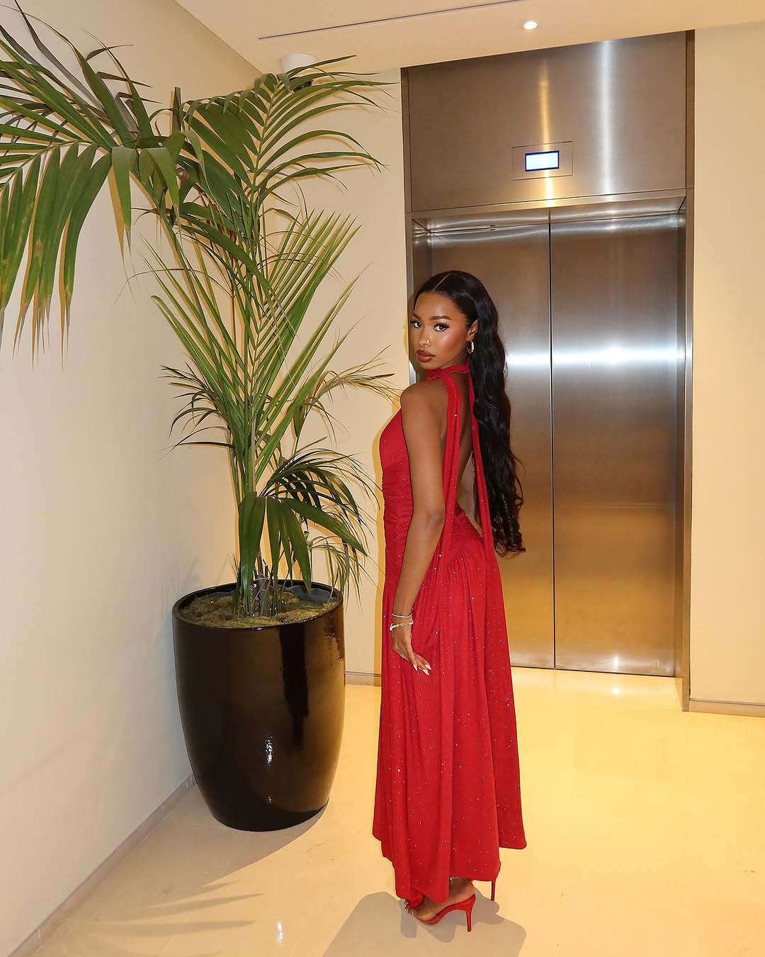 Glamorous Red Slit Dress image 2