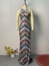 Zigzag Pattern Halter Maxi Dress image 2