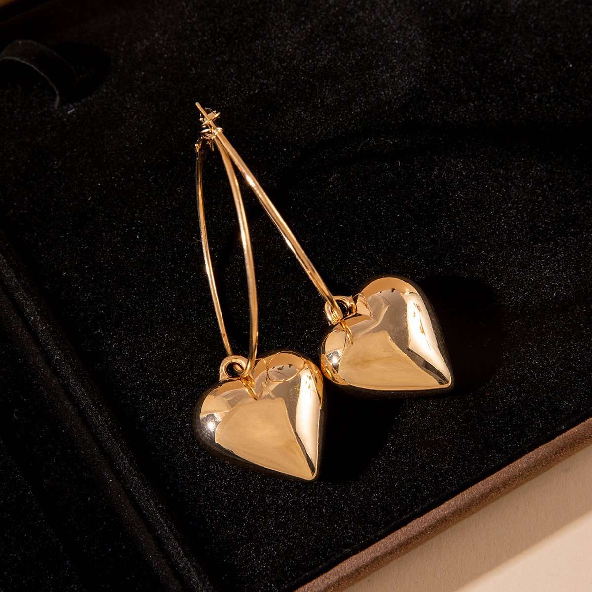 Gold Heart Charm Hoop Earrings image 0