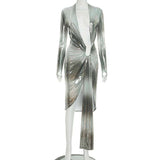 Metallic Evening Dress with Deep Plunge and High Slit image 3