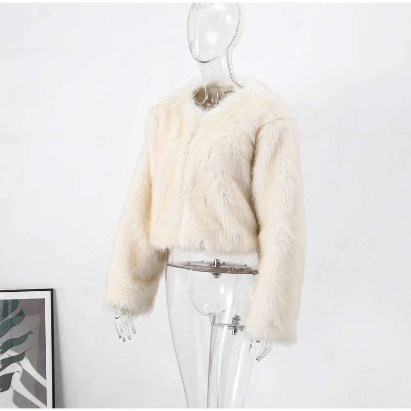 Faux Fur Mink Short Jacket - L, Champagne Beige image