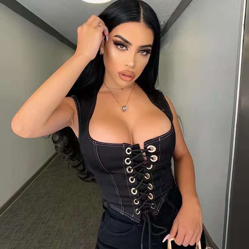 Black Lace-Up Corset Top image 5