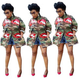 Fashion Lip Print Camo Jacket image 7