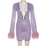 Glamorous Feather-Trimed Bodycon Dress image 3