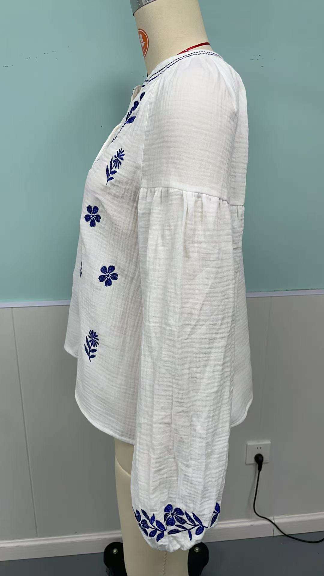 White Embroidered Boho Blouse image 6