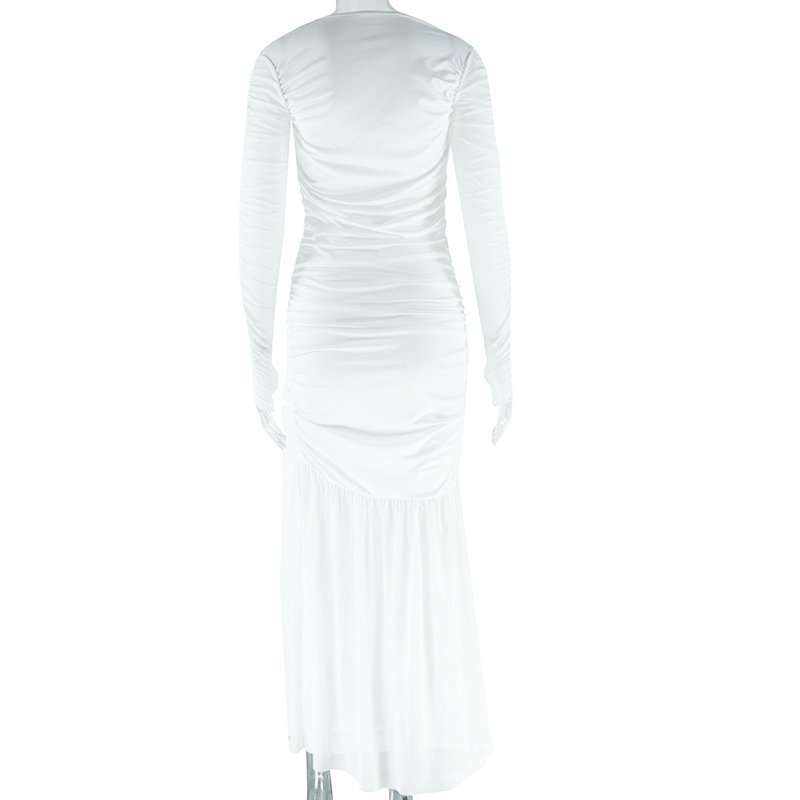 White Mesh Long Sleeve Maxi Dress image 1