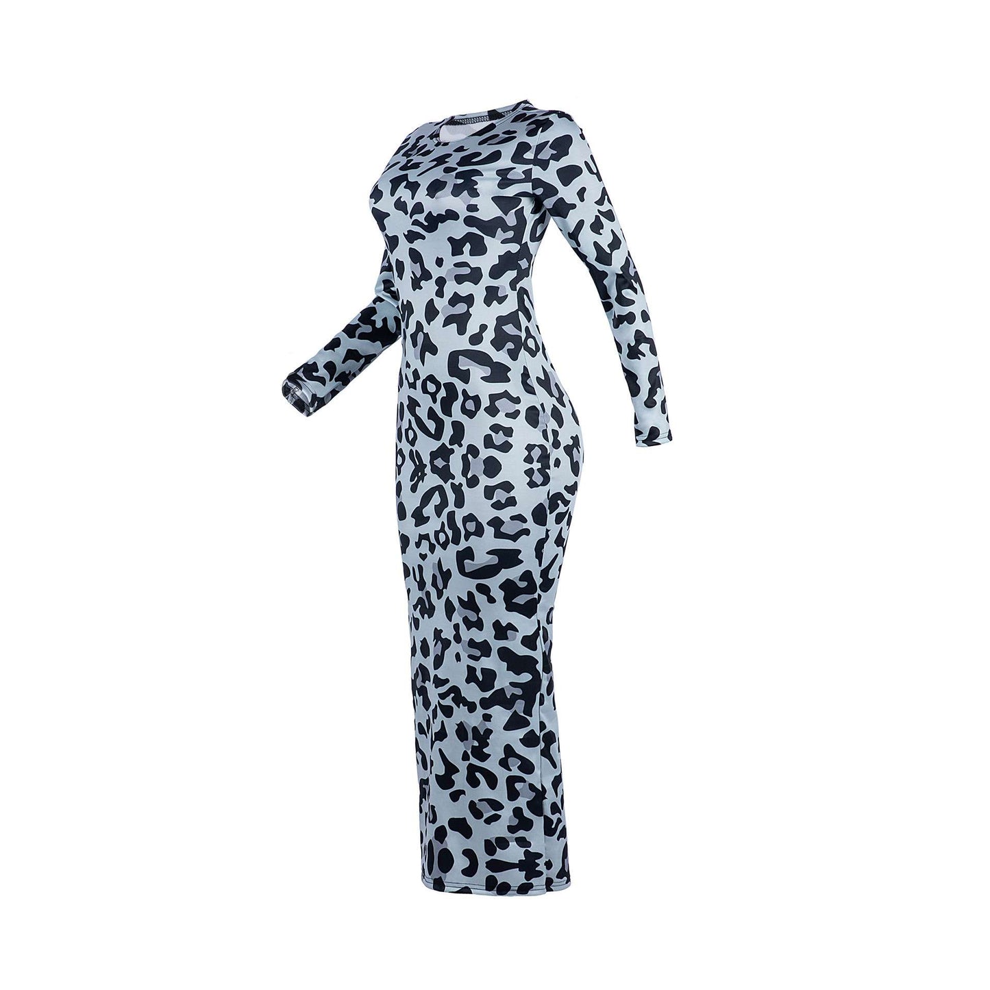 Leopard Print Crew Neck Maxi Dress image 5