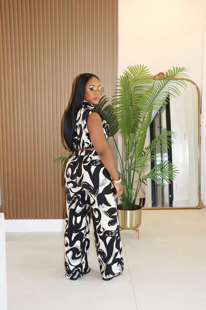 Abstract Print Sleeveless Top with Wide-Leg Pants image 2
