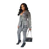 Multi Pocket Tie Up Waist Jumpsuits - L, Grey image