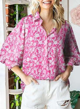 Floral print Long Sleeve Casual Shirt - L, Multi Pink image