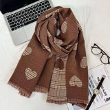 Winter Love Heart Warm Scarf Stole - Free Size, Multi Brown image