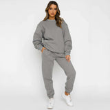 Solid Round Neck Pullover Sweatshirt and Jogger Pants - M, Grey image