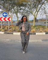 Textured Two-Piece Suit with Cropped Jacket & Wide-Leg Pants image 1