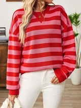 Striped Oversized Sweatshirt - L, Red image
