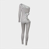 Asymmetrical Cutout Striped One-Sleeve Jumpsuit image 3