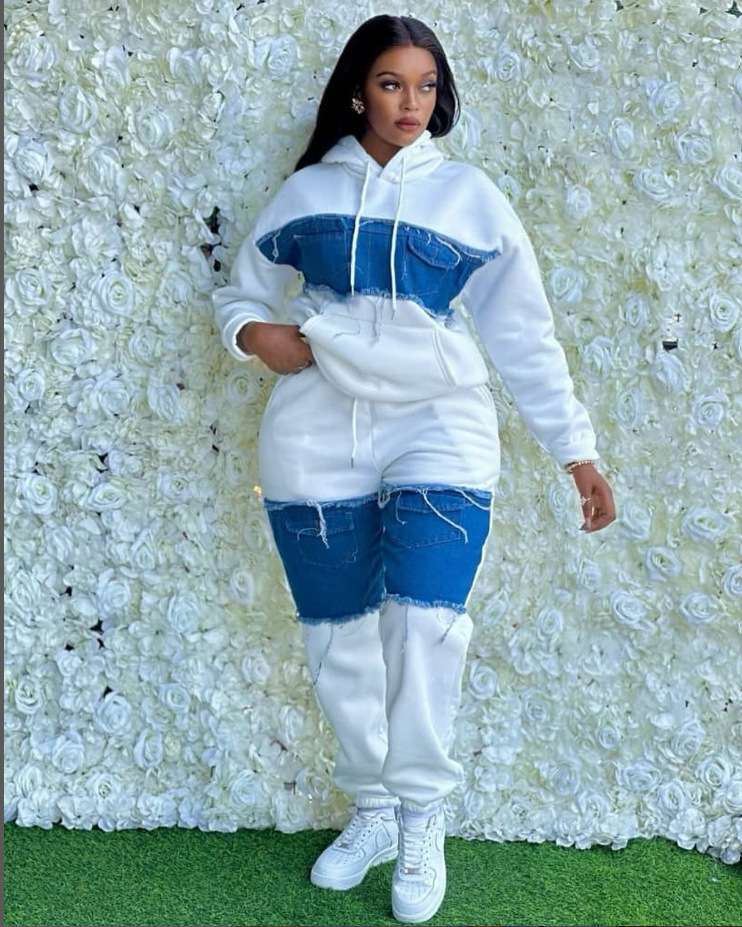 Hooded Tops and Pants Tracksuit Outfits Sweatsuit Set - M, White image
