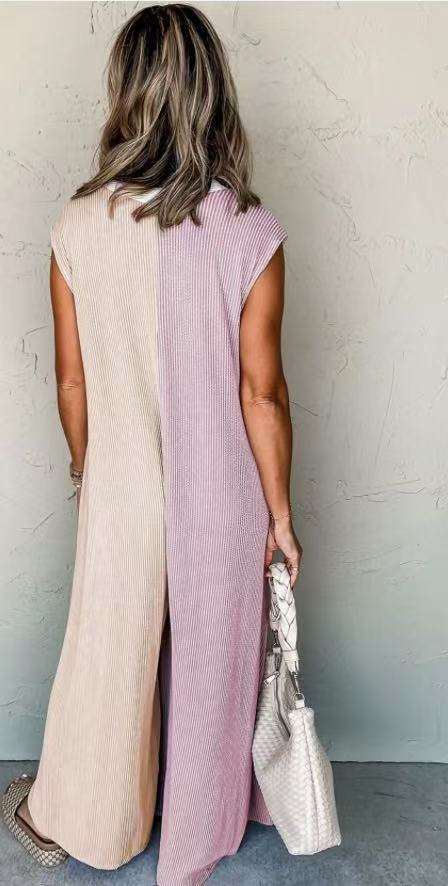 Colorblock Button-Front Jumpsuit - M, Purple image