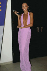 Plunging Halter Evening Gown - L, Purple image