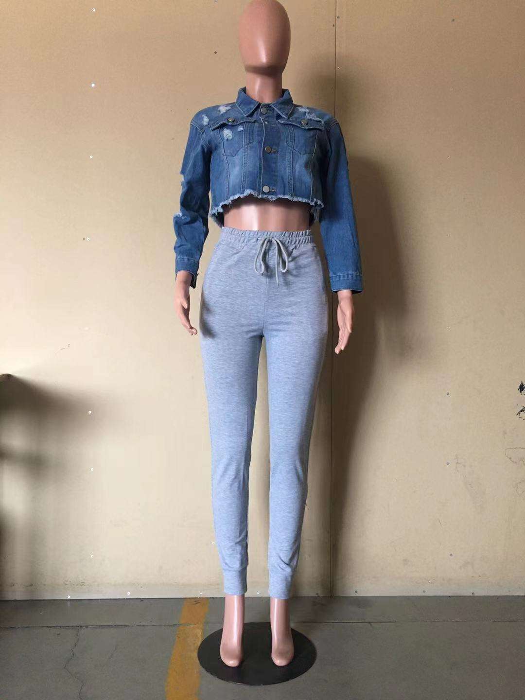 Washed Denim Jacket Crop Tops image 3