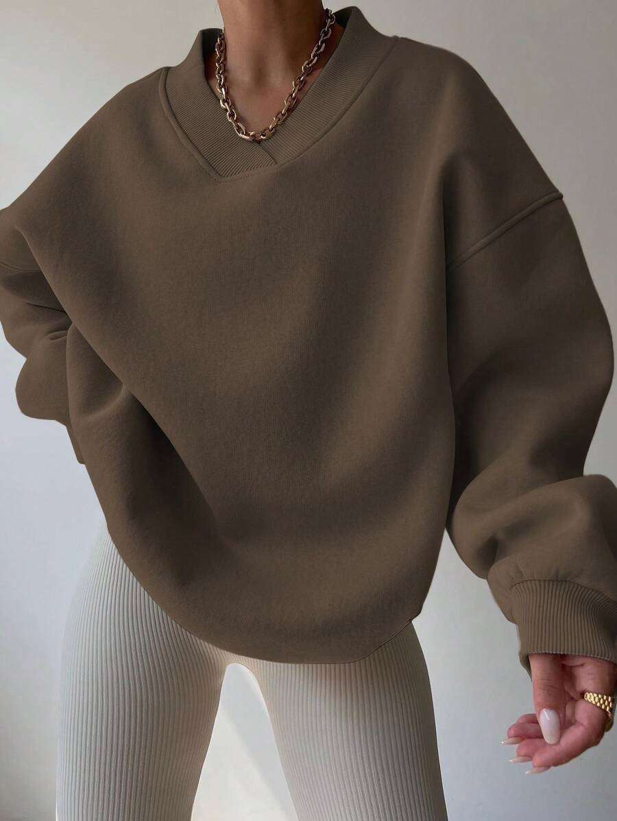 Crewneck Sweatshirt with Ribbed Details - S, Brown image