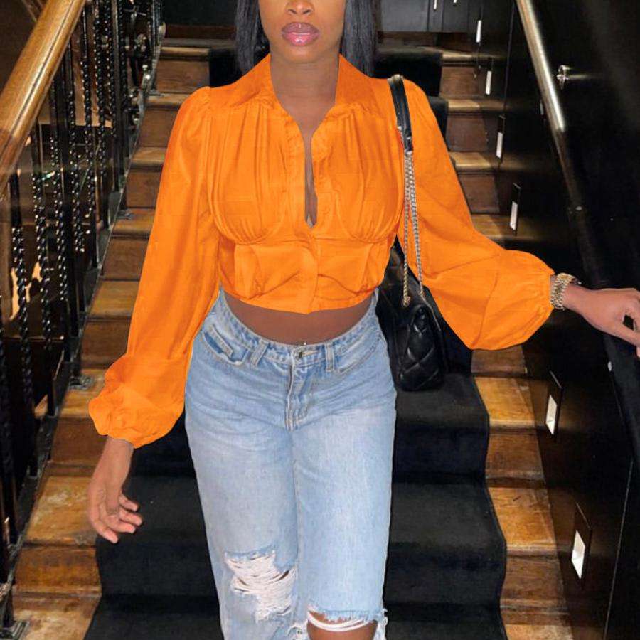 Fashion Long Sleeve Slim Fit Short Blouse image 7