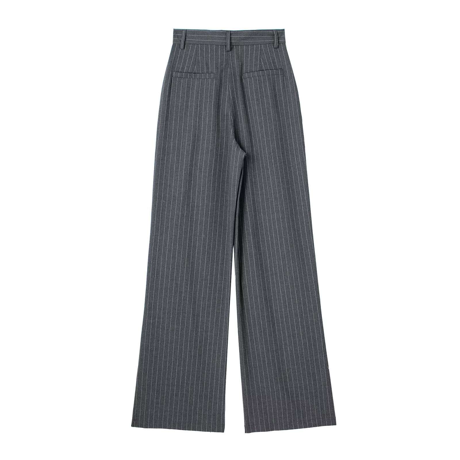 Casual Zipper High Waist Striped Trouser - S, Grey image