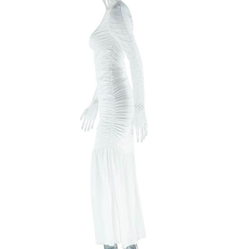 White Mesh Long Sleeve Maxi Dress image 3