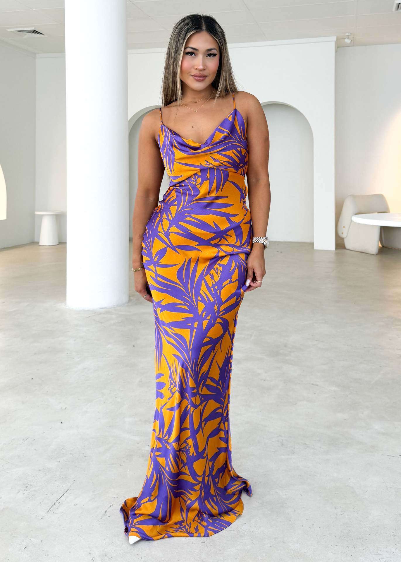Tropical Sunset Cowl Neck Maxi Dress image 1