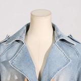 Colorblock Long Sleeve Ruffles Denim Jacket image 4