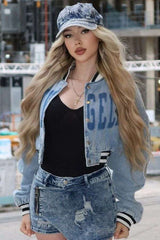 Stand Collar Typography Printed Casual Jacket image 0