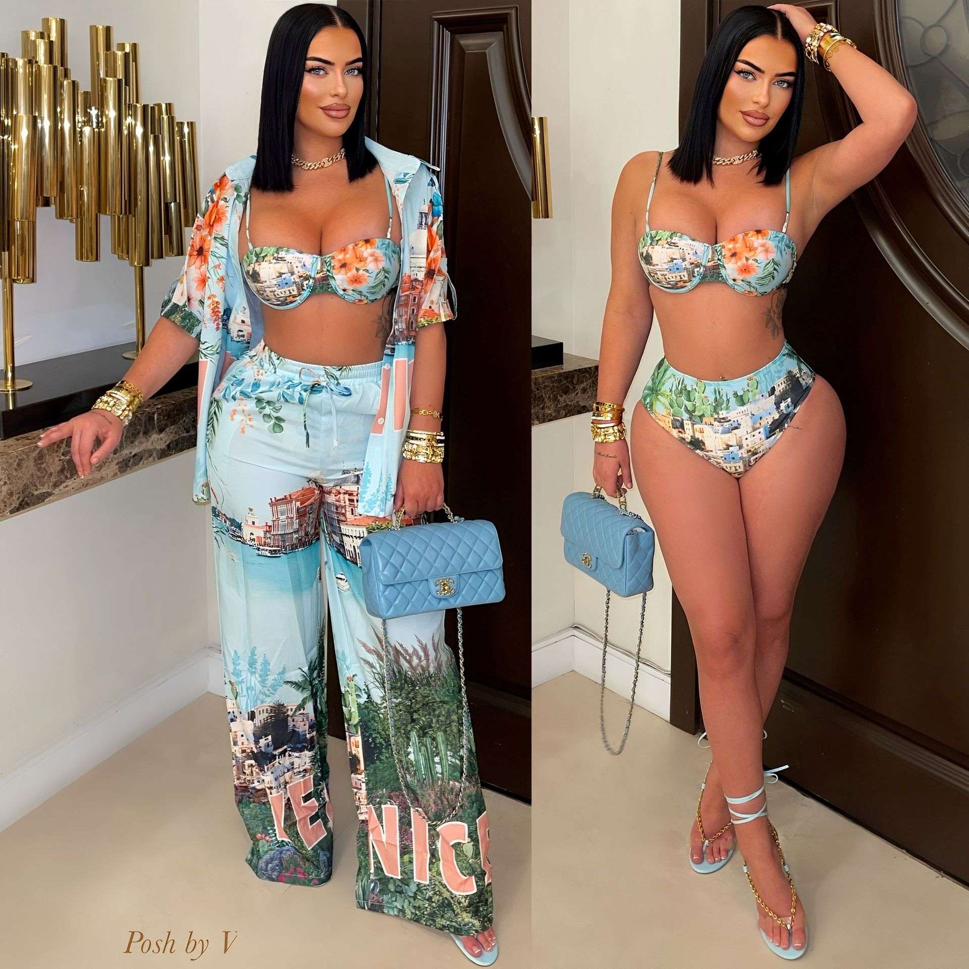 Vibrant Tropical Print 4 Pieces Set - L, Blue image
