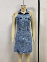 Sleeveless Button-Front Dress with Belt image 3